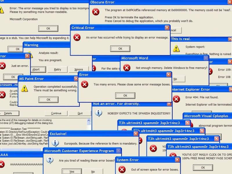 Image 1 : Les messages d'erreurs Windows insolites