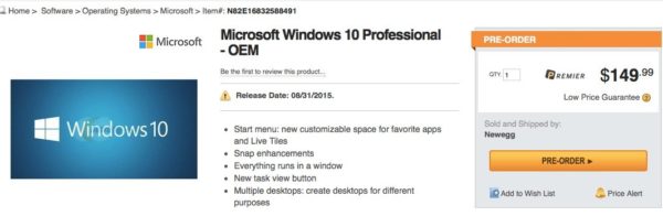 Image 2 : Windows 10 Pro serait vendu 150 $