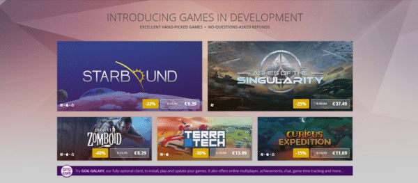 Image 1 : GoG introduit le programme Games in Development