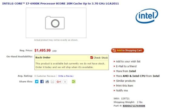 Image 1 : CPU Intel Broadwell-E 10 coeurs : des prix à couper le souffle