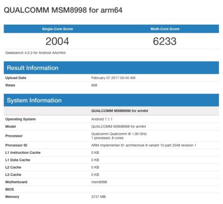 Image 1 : Snapdragon 835 : premier SoC Qualcomm à dépasser les 2000 points sous Geekbench