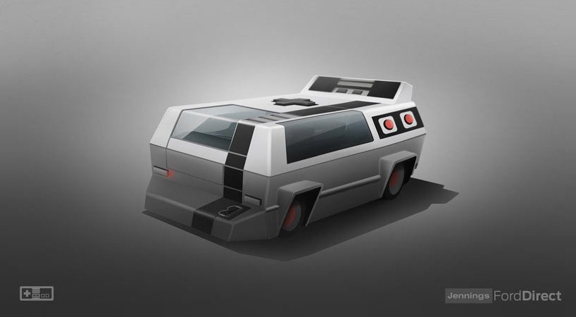 Image 6 : Huit voitures dessinées en fonction du design d'anciennes consoles de jeu