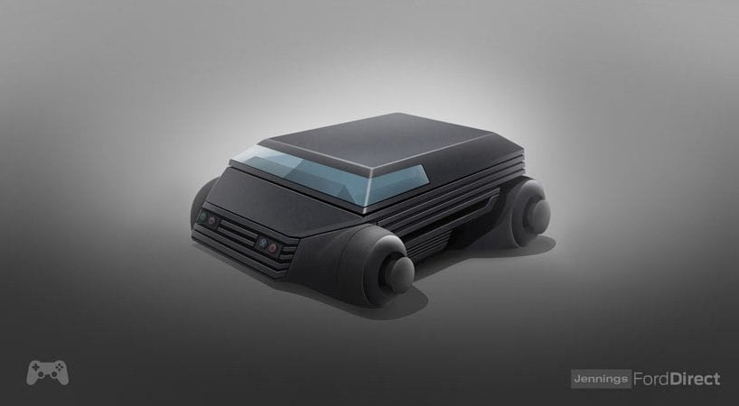 Image 7 : Huit voitures dessinées en fonction du design d'anciennes consoles de jeu