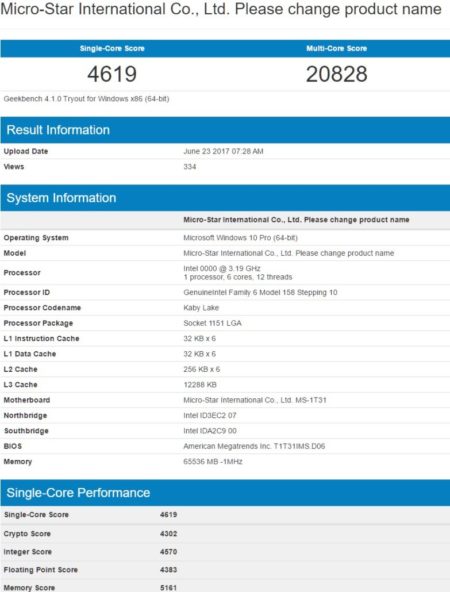 Image 1 : Intel Coffee Lake : premier test du CPU à 6 coeurs dans GeekBench