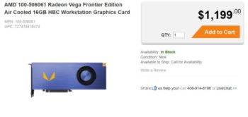 Image 1 : Radeon Vega Frontier Edition : première carte déjà disponible, jusqu'à 1800 dollars