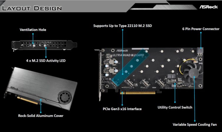 Image 1 : CES18 : Ultra Quad M.2, une carte PCIe x16 ASRock pour refroidir quatre SSD