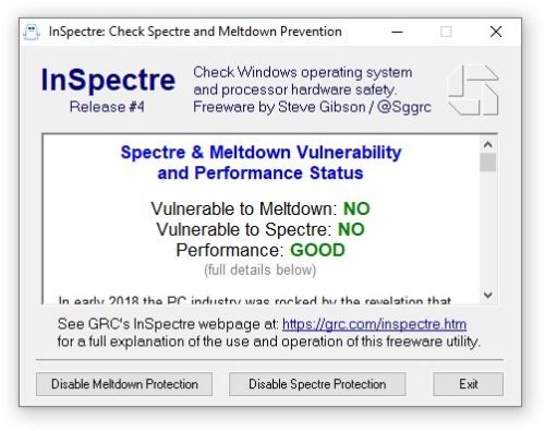 Image 1 : InSpectre : détecter Meltdown, Spectre et leur impact sur les performances du PC