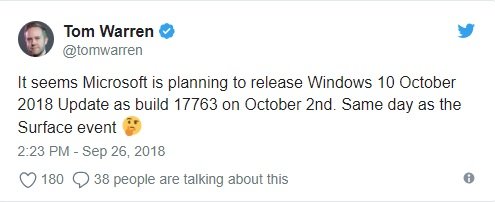 Image 2 : Windows 10 October Update : développement terminé, sortie imminente !