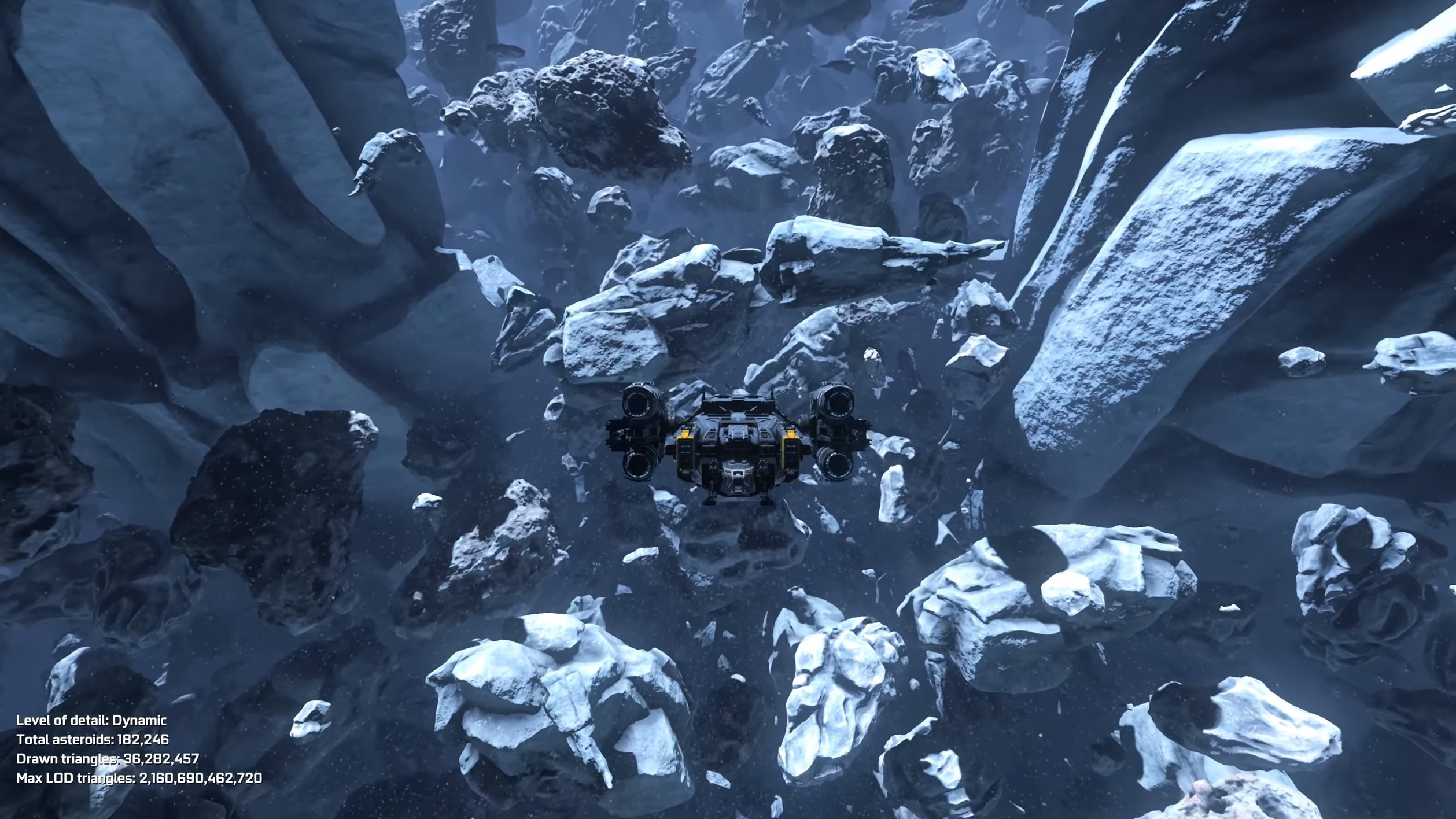Image 1 : Vidéo : jolie démo du Mesh Shading de NVIDIA avec 350 000 astéroïdes