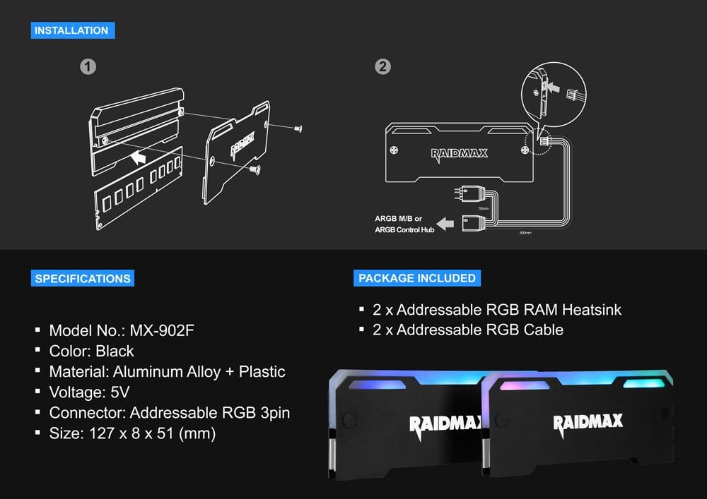 Image 3 : Raidmax lance des radiateurs RGB pour les barrettes de DRAM