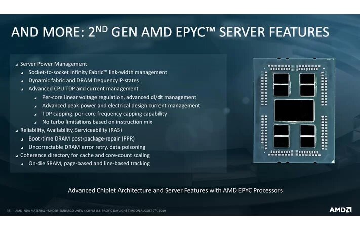 Image 4 : Processeurs AMD EPYC Rome : de 8 à 64 coeurs pour les serveurs, 256 Mo de cache !