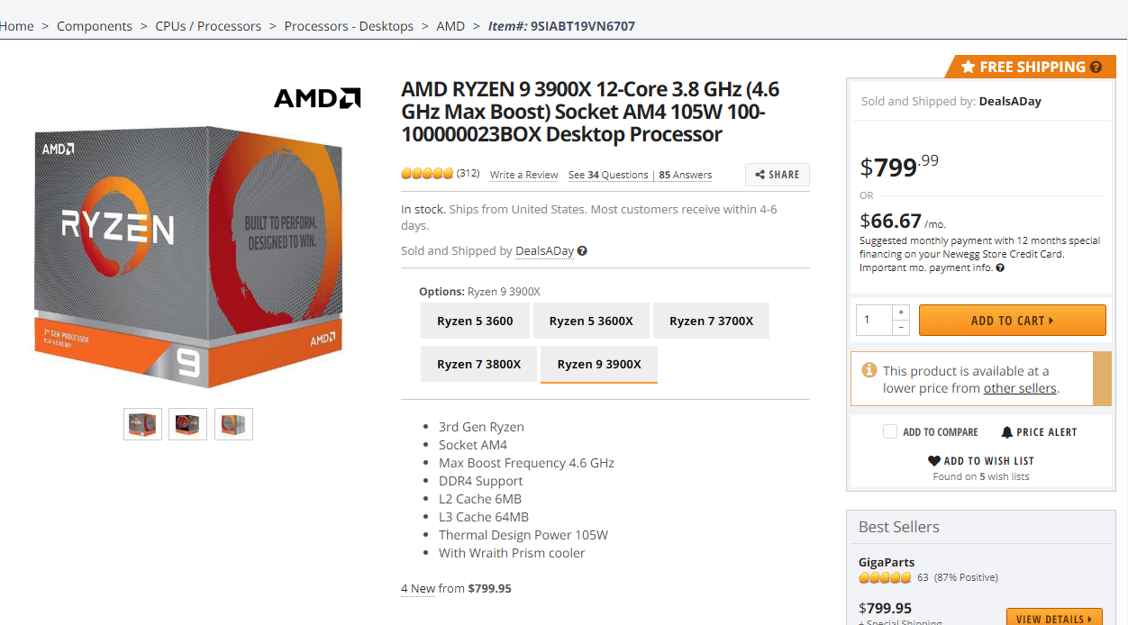 AMD Ryzen 9 3900X_Newegg