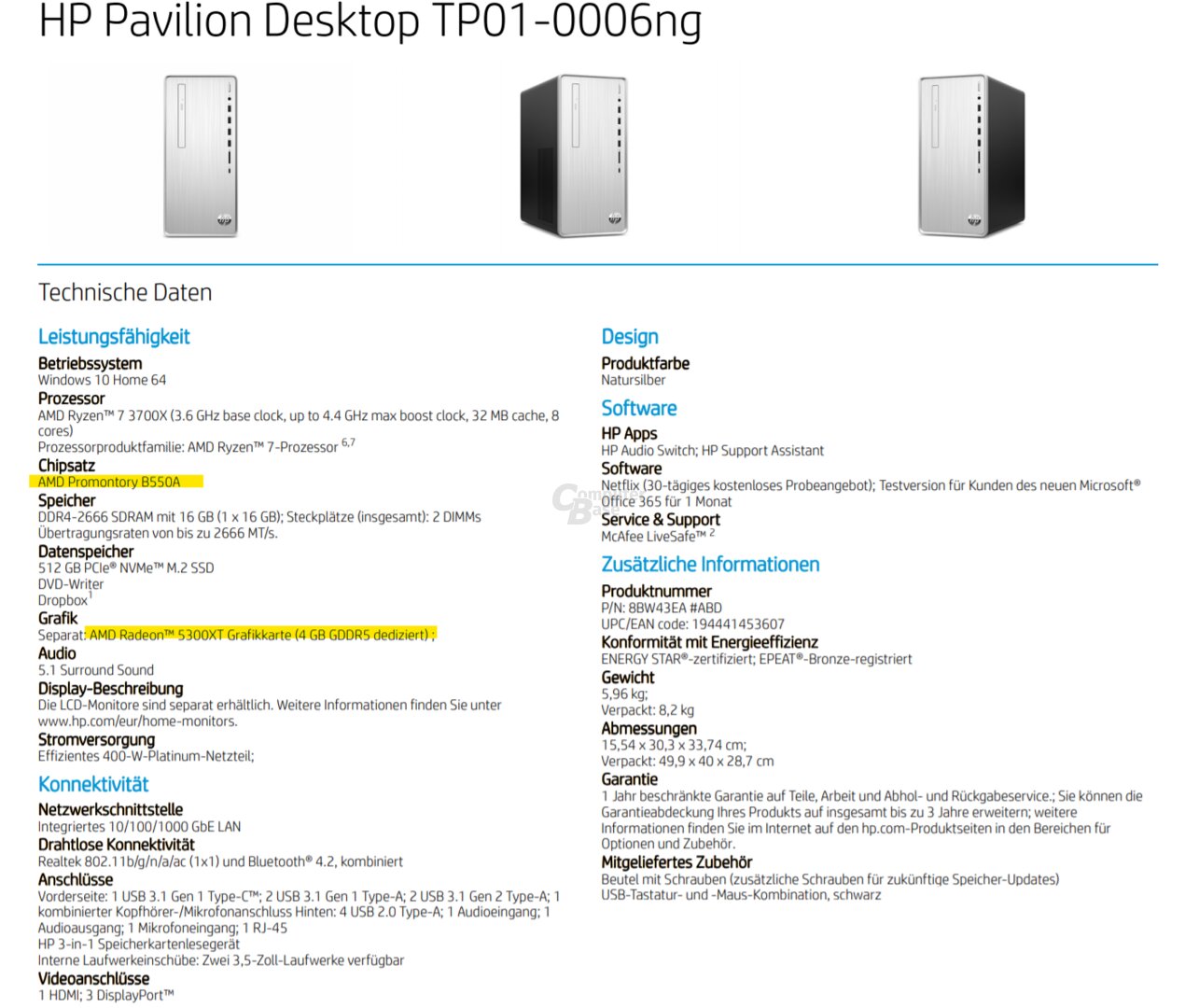 Image 1 : Un chipset AMD B550 et des Radeon RX 5300 XT listés dans des PC HP