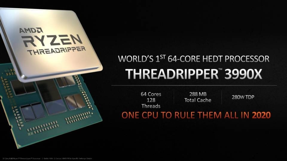 Image 1 : AMD Threadripper 3990X : 64 coeurs confirmés pour 2020, avec 288 Mo de cache !