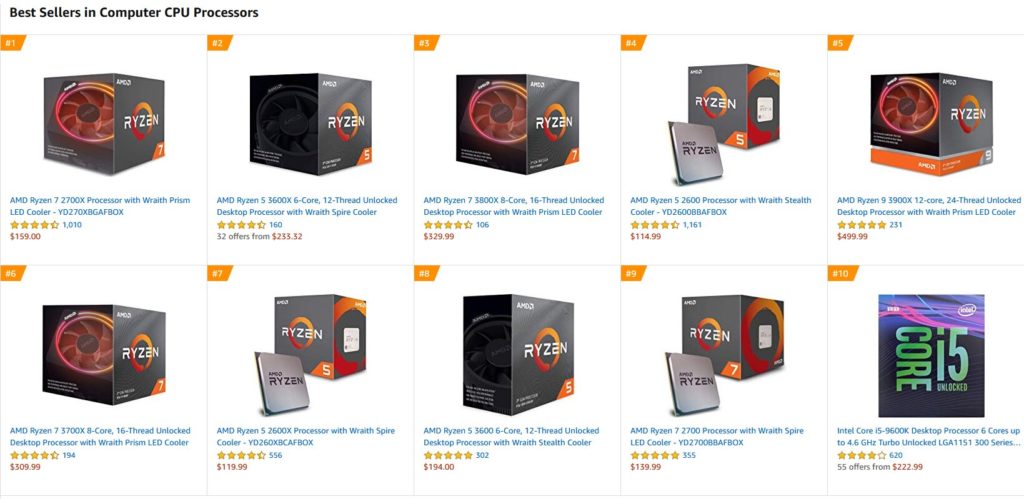 Image 1 : Sur Amazon, AMD surpasse Intel dans les ventes de CPU