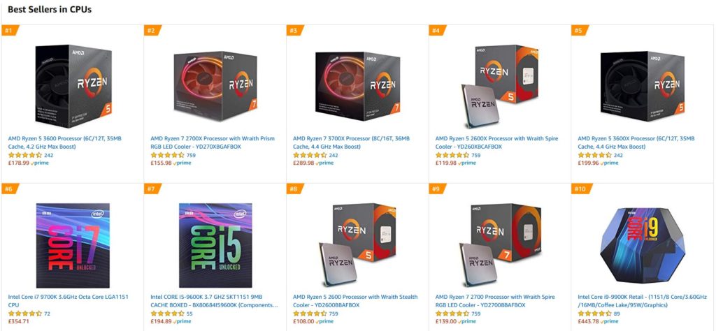 Image 4 : Sur Amazon, AMD surpasse Intel dans les ventes de CPU