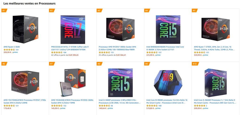 Image 2 : Sur Amazon, AMD surpasse Intel dans les ventes de CPU