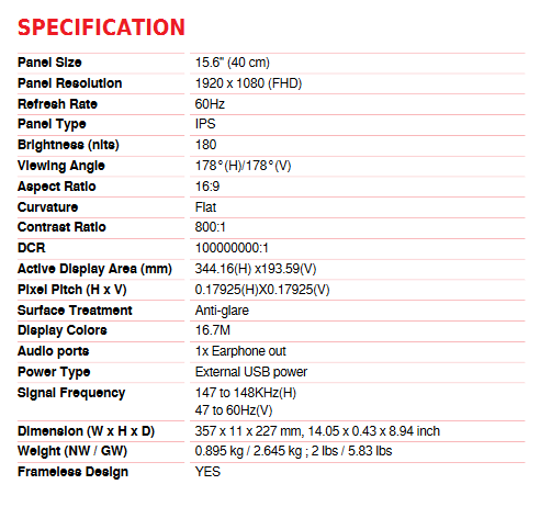 Image 2 : MSI propose l’Optix MAG161V, un écran externe pesant moins de 900 grammes