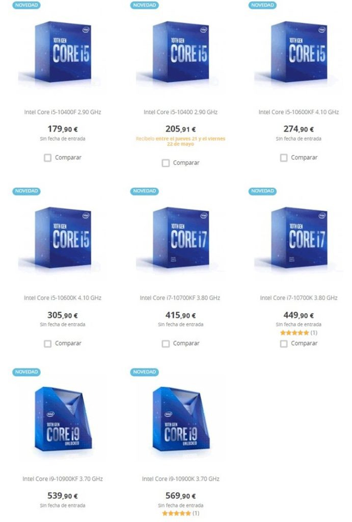 Image 1 : Voici les prix en euros des processeurs Comet Lake-S : 179 euros pour le Core i5-10400F