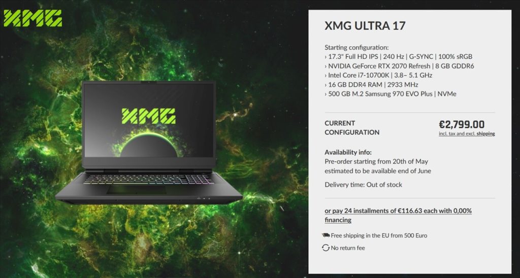 Image 1 : XMG lance ses PC portables XMG Ultra 17 équipés de processeurs Comet Lake-S