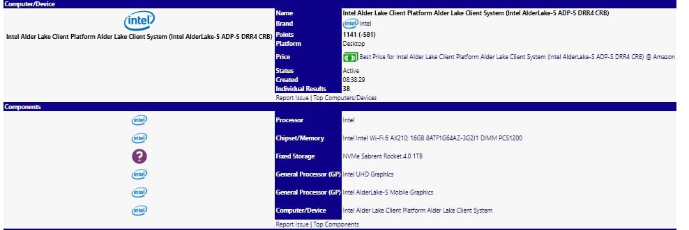 Image 1 : Un processeur Alder Lake-S avec 16 cœurs / 32 threads déniché sur SiSoftware