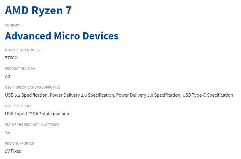Image 2 : Un Ryzen 7 5700G et un curieux Ryzen 9 5980HX listés par l’USB-IF