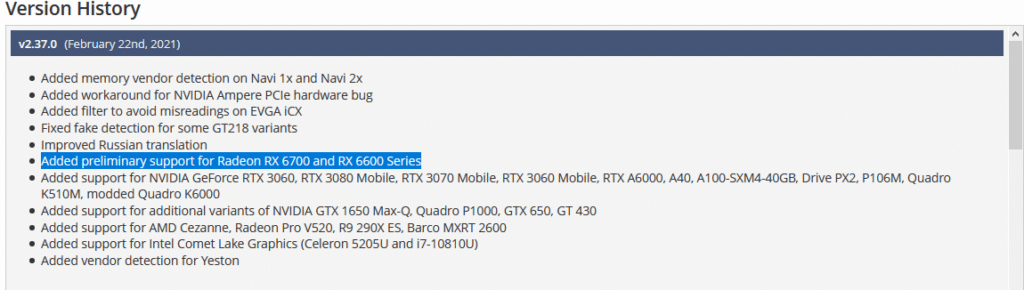 Image 1 : GPU-Z reçoit un support préliminaire pour les Radeon RX 6600 et RX 6700