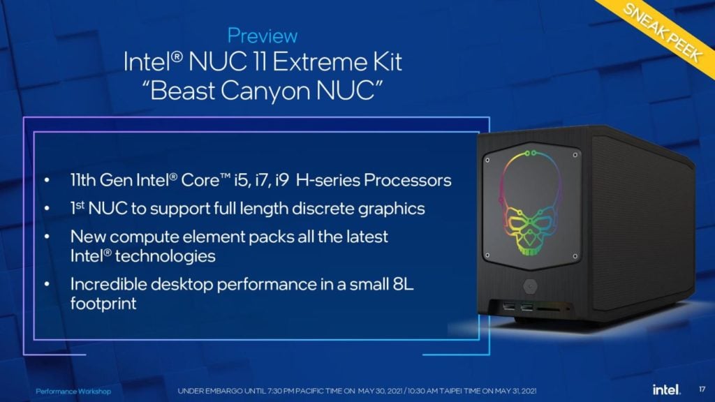 Image 11 : Computex 2021 : Intel dévoile deux nouveaux processeurs Tiger Lake, le NUC Beast Canyon et un modem 5G