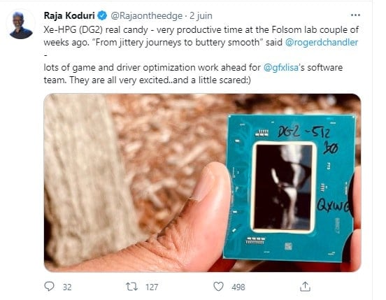 Image 2 : Raja Koduri montre un GPU DG2 pour la première fois et évoque le FSR d’AMD