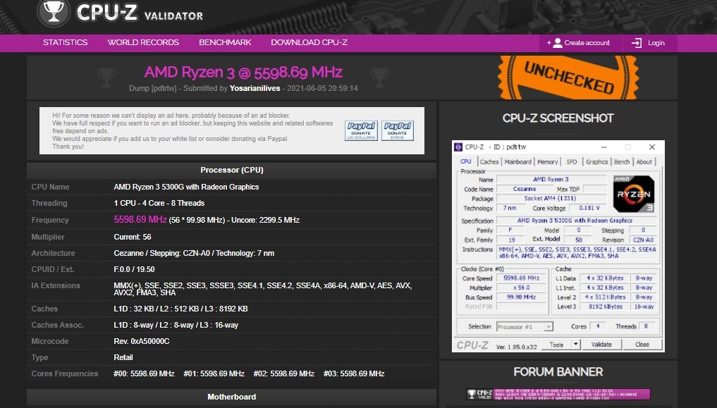 Image 1 : Un Ryzen 3 5300G overclocké à 5,6 GHz