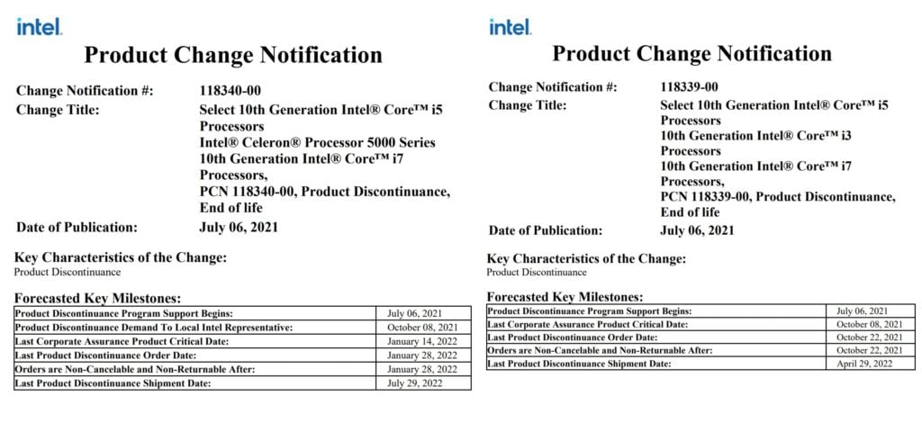 Image 1 : Intel met à la retraite ses processeurs Lakefield, Ice Lake-U et Comet Lake-U