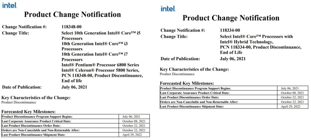 Image 2 : Intel met à la retraite ses processeurs Lakefield, Ice Lake-U et Comet Lake-U