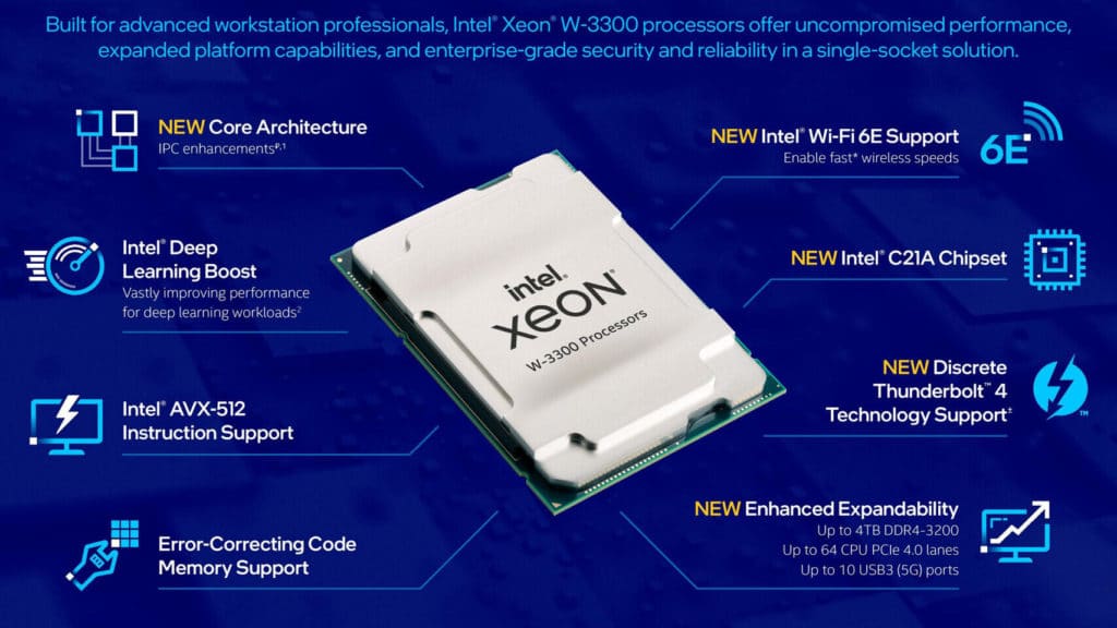 Image 1 : Intel dévoile ses processeurs Xeon W-3300 Ice Lake pour les stations de travail