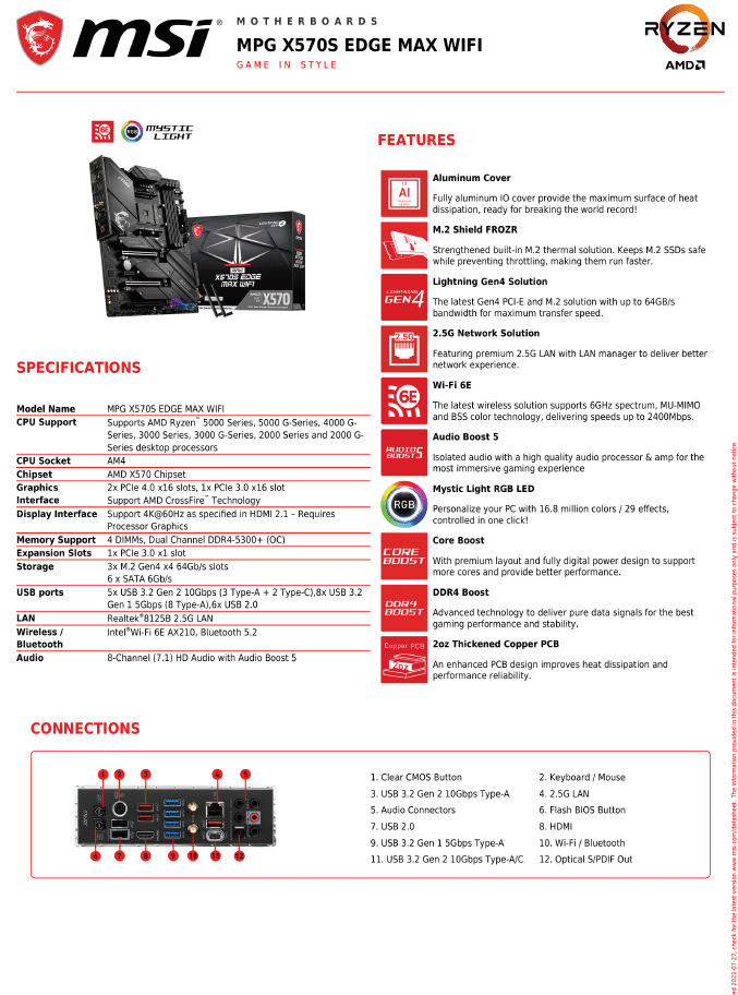 Image 6 : MSI présente sa gamme de cartes mères X570S, dont la MPG X570S Carbon EK X conçue avec EKWB