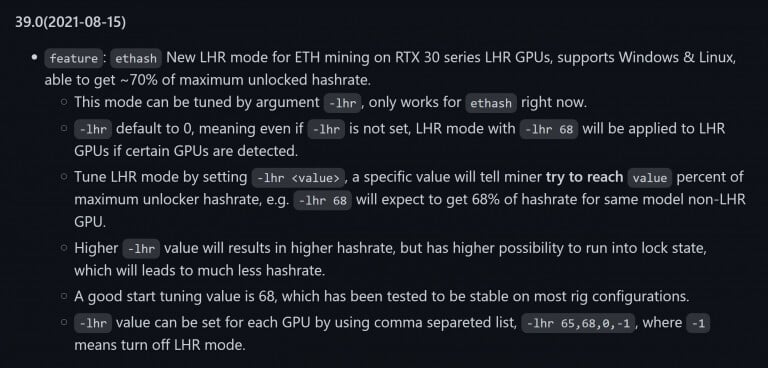 Image 1 : La dernière version de NBMiner rétablit une partie des performances minières des GeForce RTX 3000 LHR