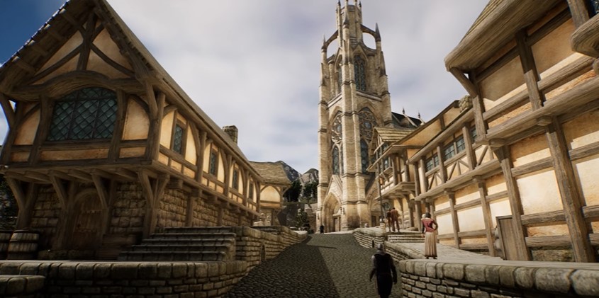 Image 2 : La ville de Chorrol du jeu Oblivion rebâtie dans l'Unreal Engine 5