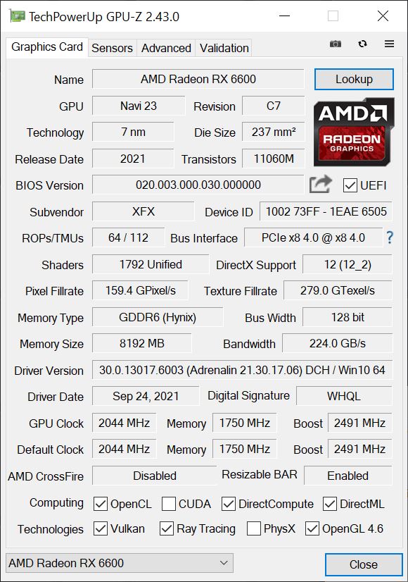 Image 11 : AMD Radeon RX 6600 : consommation (très) maîtrisée, pour le Full HD