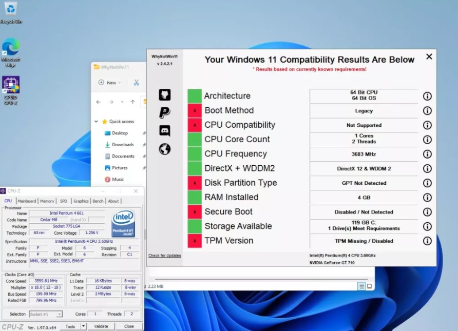 Image 1 : Installer Windows 11 sur un PC équipé d'un processeur Intel Pentium 4 de 2006, c'est possible
