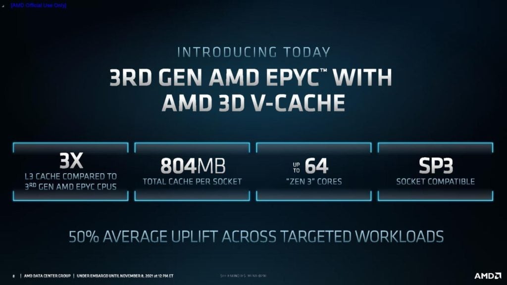 Image 1 : AMD officialise les EPYC Milan-X : jusqu'à 768 Mo de cache L3 grâce au 3D V-Cache