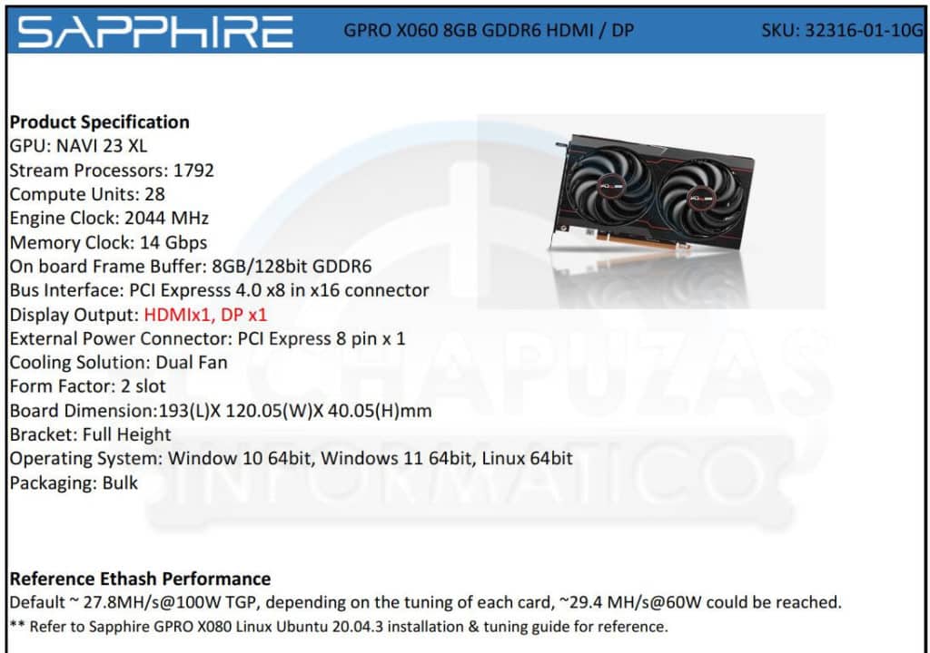 Image 2 : Sapphire propose des cartes minières GPRO X080 et X060 équipées de GPU RDNA2