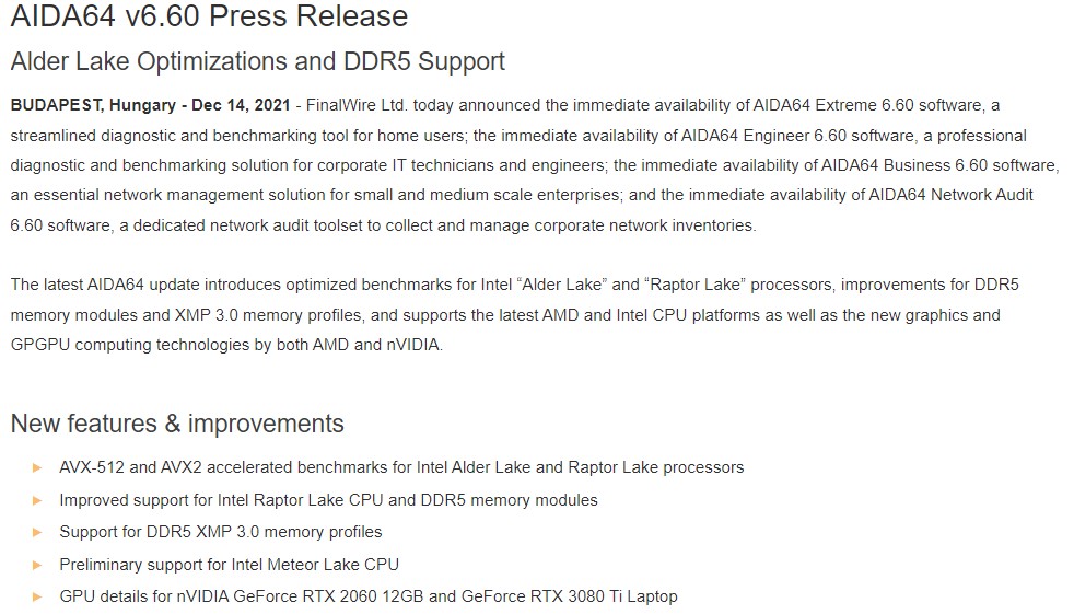 Image 1 : La dernière version d'AIDA64 répertorie la GeForce RTX 3080 Ti mobile
