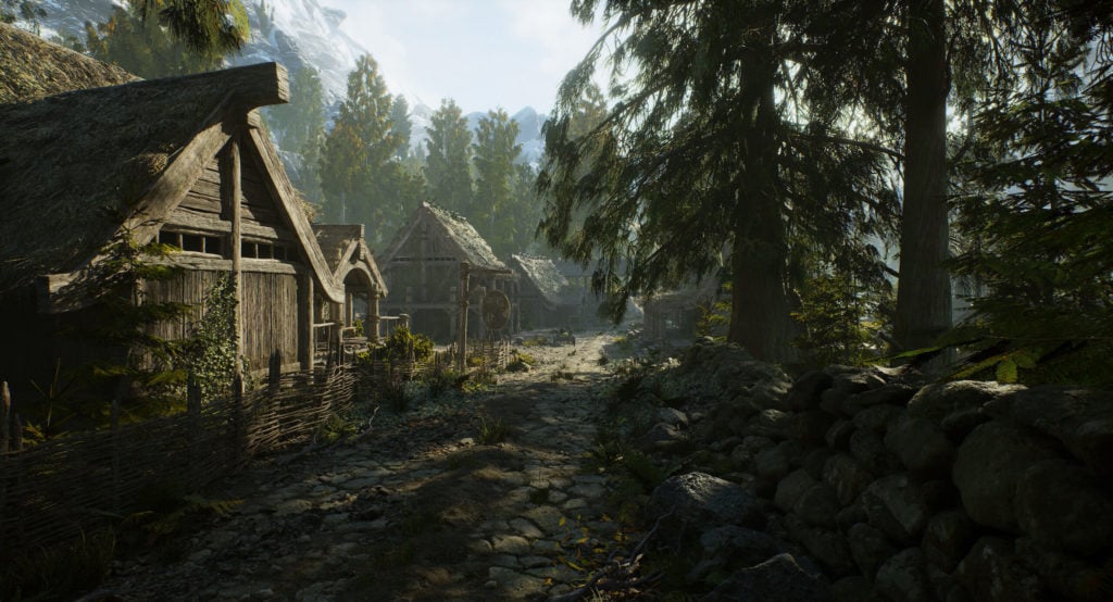 Image 1 : Le village de Rivebois de Skyrim érigé dans l'Unreal Engine 5