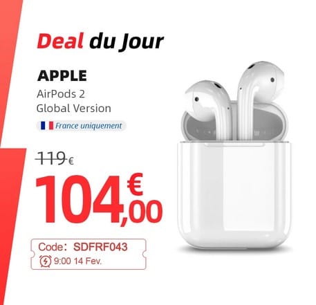 Image 1 : Les AirPods 2 Apple sont à seulement 104 €