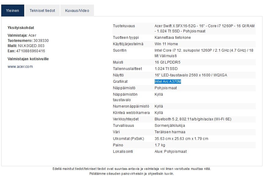 Image 3 : Proshop propose le PC portable Acer Swift X armé d'une carte graphique A370M à partir de 1299 euros