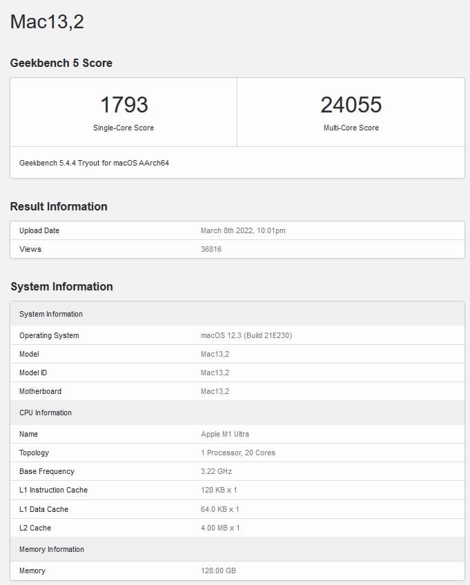 Image 1 : L'Apple M1 Ultra talonne l'AMD Ryzen Threadripper 3990X en multicœurs sur Geekbench 5