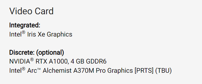 Image 2 : Dell liste une carte graphique Intel Arc Pro A40M