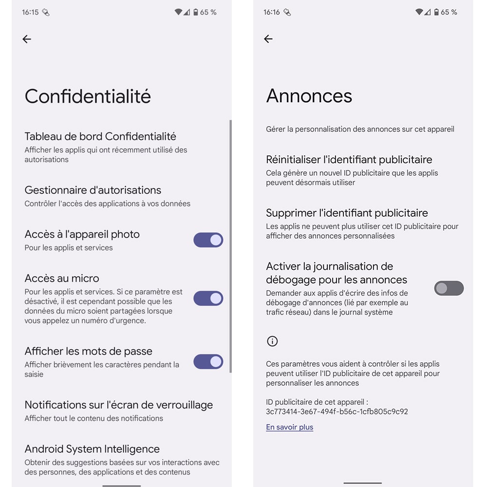 confidentialité Google Android 12