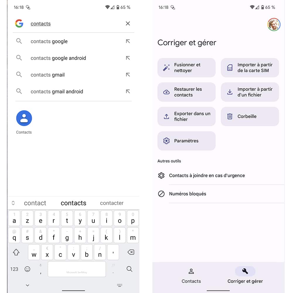 modifier contacts Google Android 12