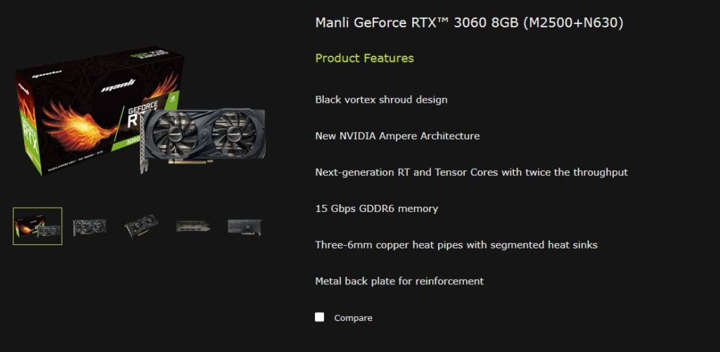 Image 1 : Manli lance une GeForce RTX 3060 8 Go