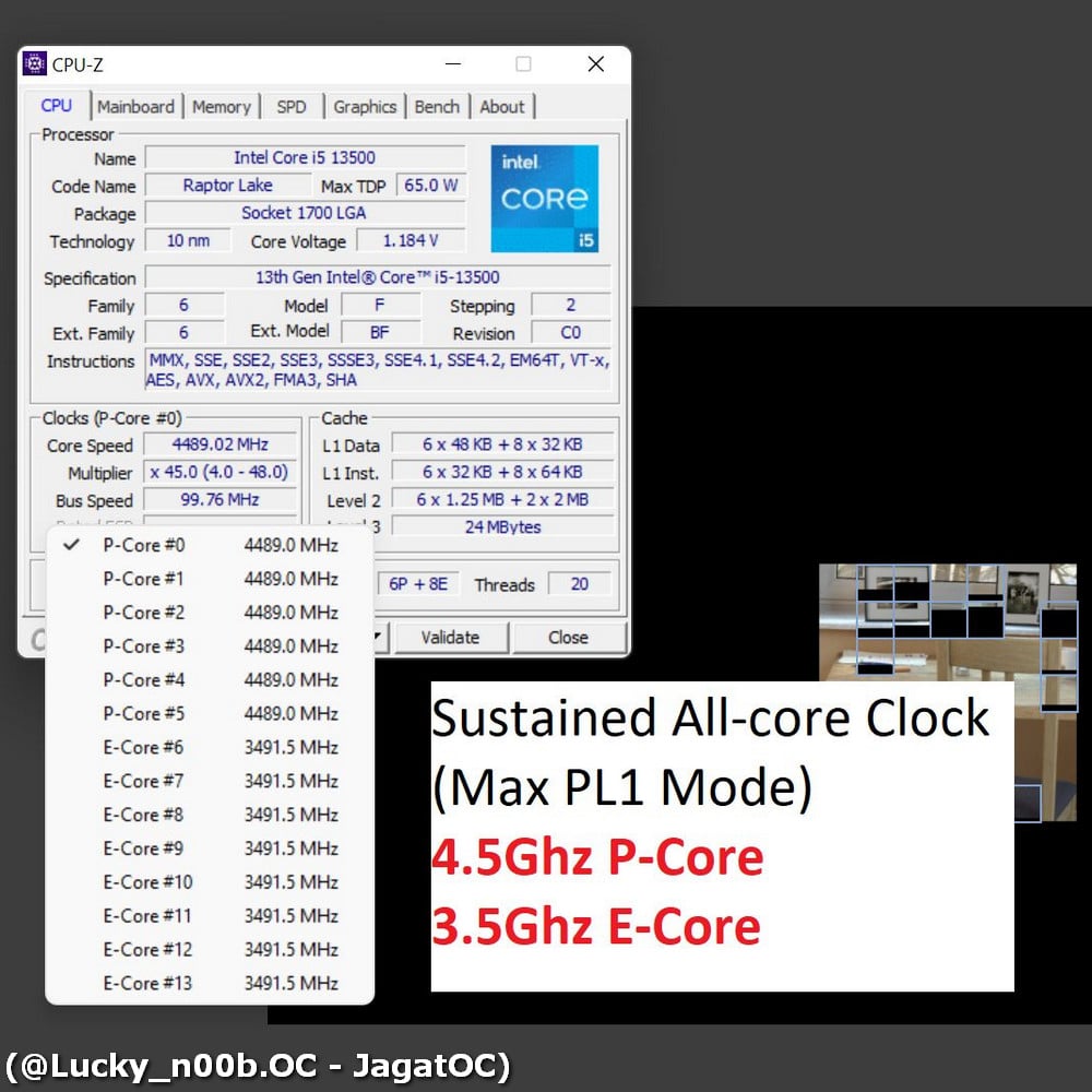 Image 4 : Core i5-13500 : les performances dans Cinebench R23 à 65 W et 154 W de PL1